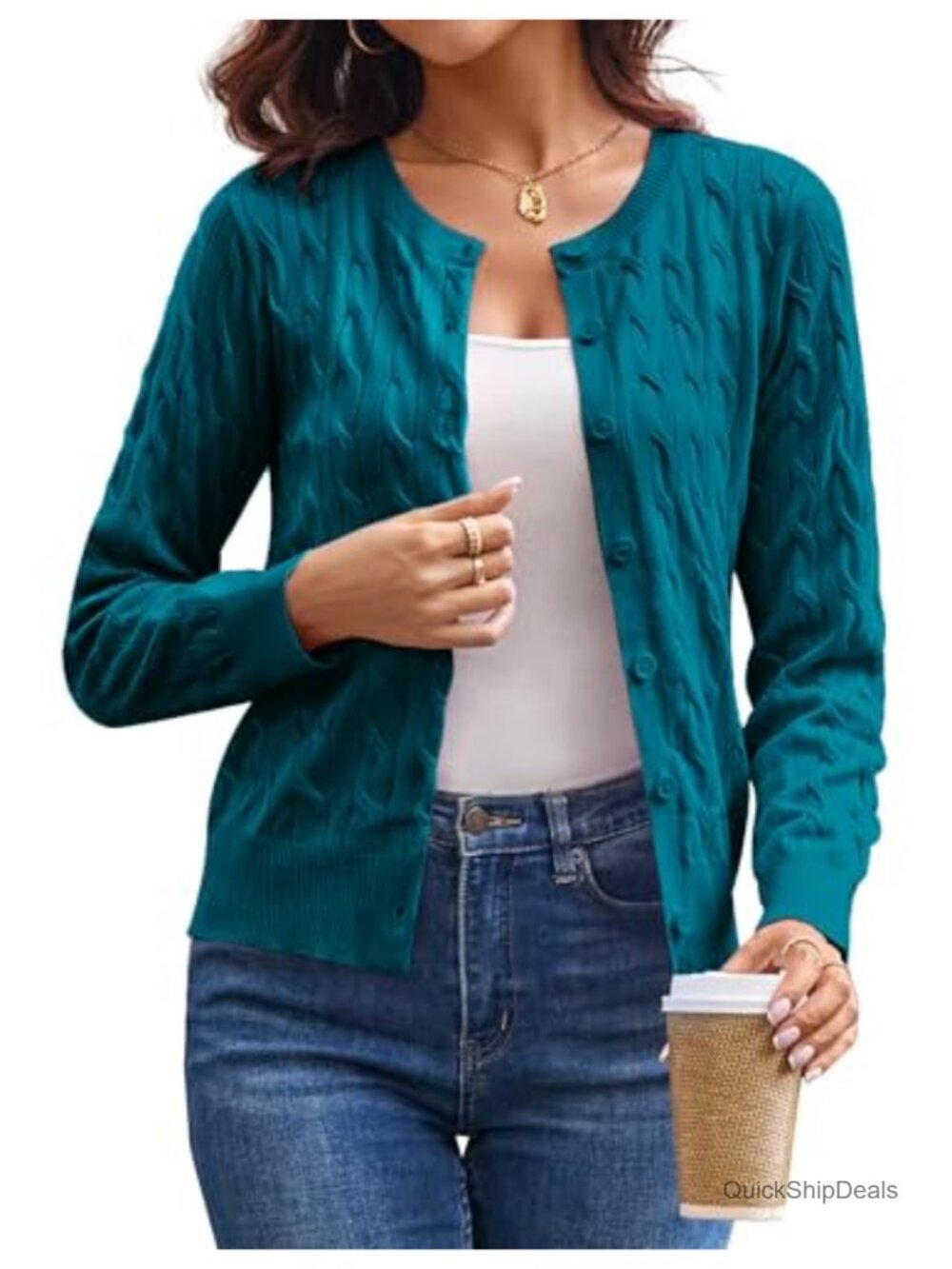 Cable Knit Cardigan Sweater for Women Lightweight Cropped Button Up Long Sleeve